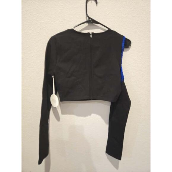 Staud Ellen Beaded Cut-Out Crop Top Black Long Sleeve Women's M Party - Picture 8 of 9